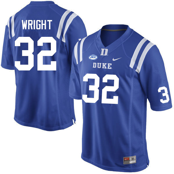 Men #32 George Wright Duke Blue Devils College Football Jerseys Sale-Blue